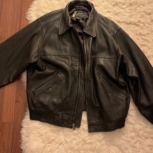 Vintage Mens Black Leather Bomber Jacket